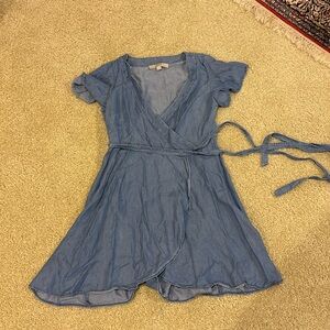 Loft Petite Wrap Dress, Denim Cotton Fabric, Size 00